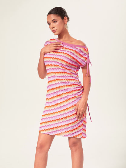 Orange Knitted Stretch Ruched Mini Dress