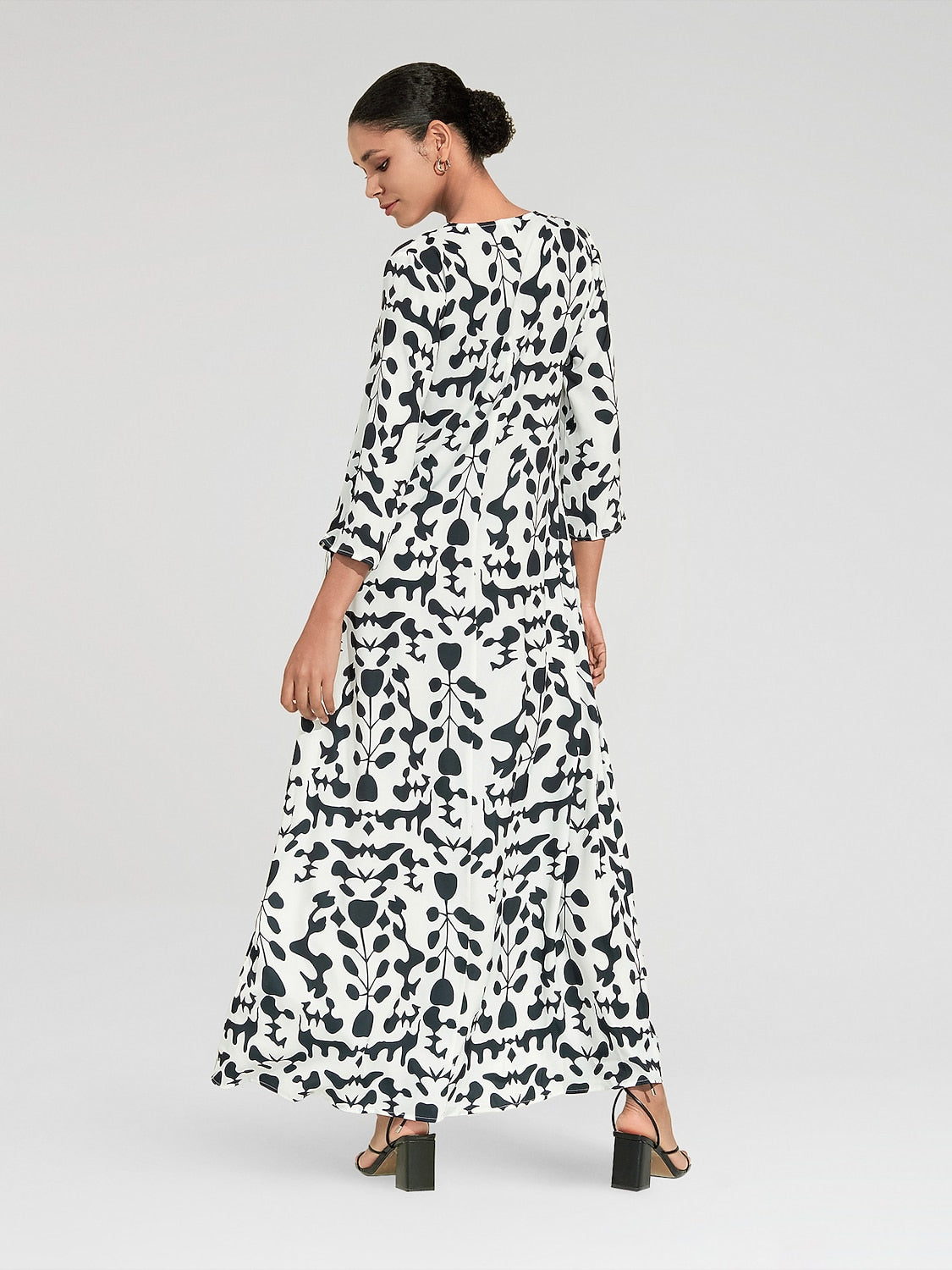 Satin Floral Geometric Pattern Vacation Maxi Dress