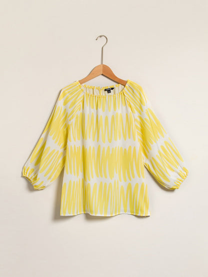 Satin Puff Hollow Out Raglan Shirt