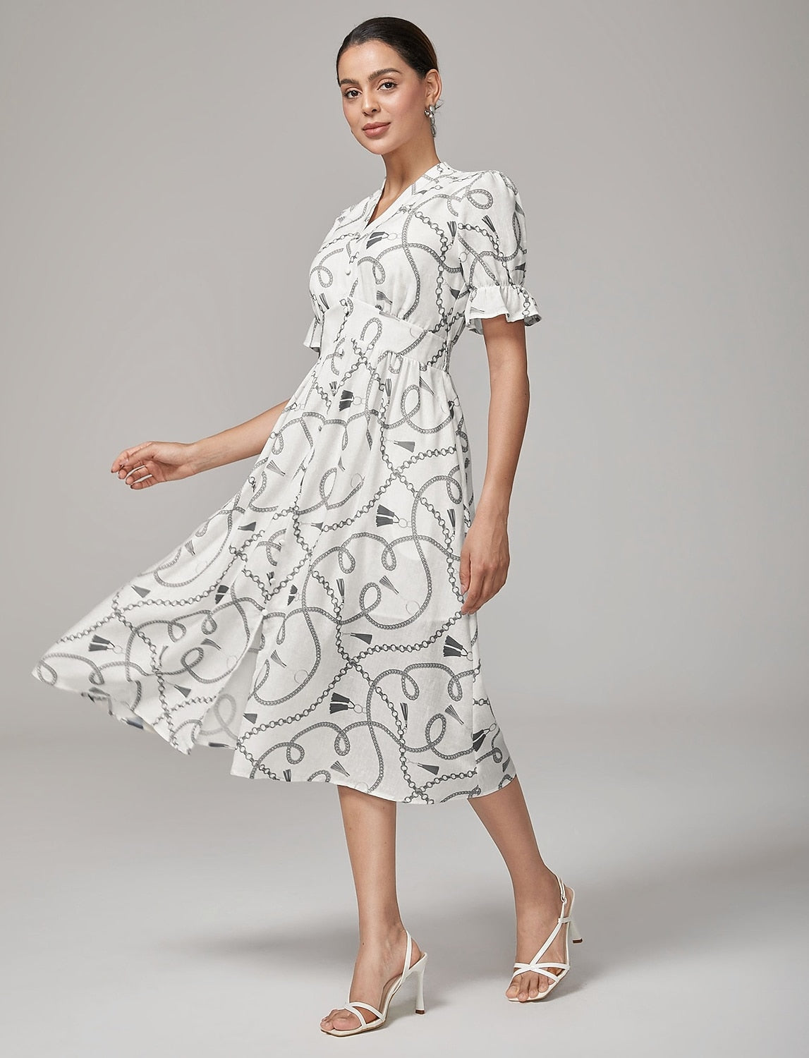 Chain Print Smocked Back Corset Dress