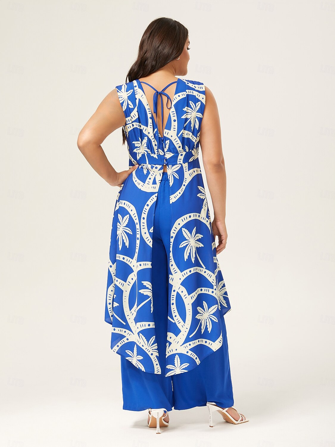 Elastic Chiffon Waist Drawstring Wide Leg Resort Pants