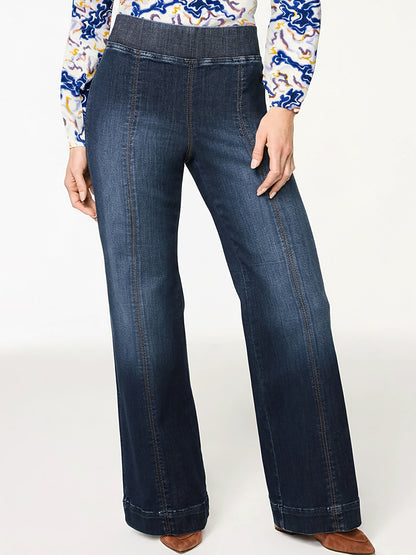 Casual Daily Solid Color Wide Leg Denim Pants