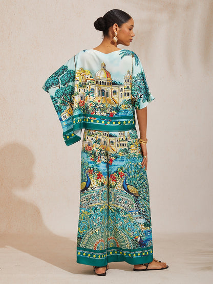 Summer Night Palm Silky Satin Dolman Sleeve Top